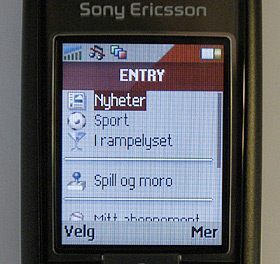 LITE INNHOLD: 
Dessverre for brukerne er kun �n nyhetstjeneste tilgjengelig via Entry. Det er langt fra noe sjakktrekk av Telenor.