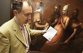 DRAMATIKK: Museumsdirekt�r Jan �ke Pettersson med brevet der Odd Nerdrum tar et endelig farvel med norske medier. - Han har bedt meg bringe dette videre, sier Pettersson til Dagbladet.