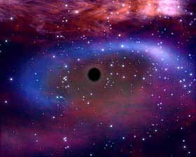 ENORM GRAVITASJON: Slik forestiller en tegner seg et sort hulls p�virkning p� en passerende stjerne.