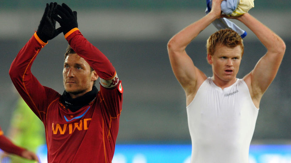TOTTI ER MED: Romas kultkaptein Francesco Totti er en av idrettsstjernene John Arne Riise har f�tt med seg p� en auksjon til inntekt for jordskjelvofrene p� Haiti. Foto: Vincenzo Pinto, AFP/Scanpix