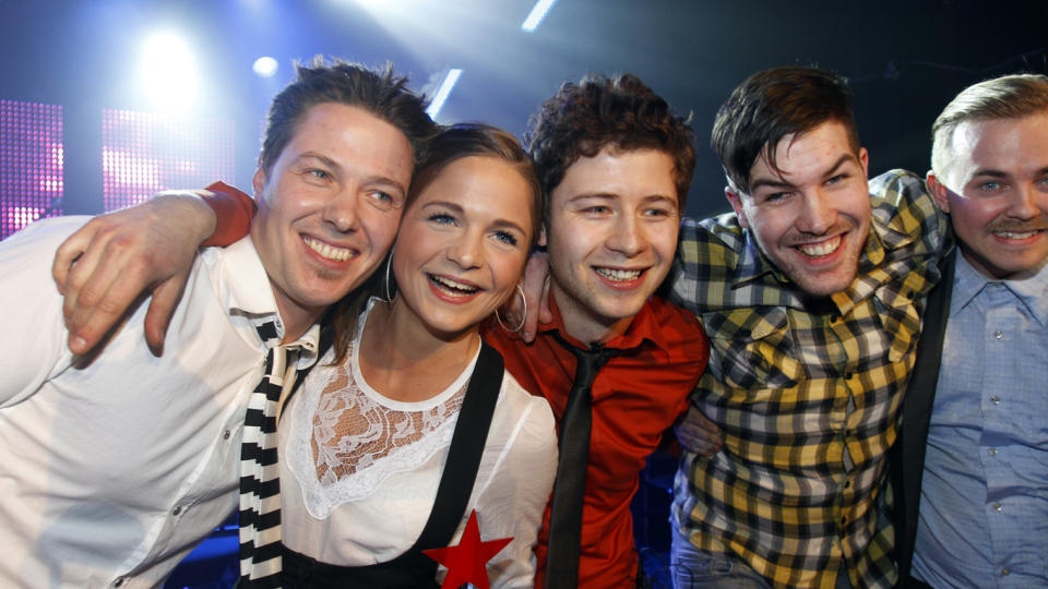 �RETS UR�RT 2010: Popbandet The Pink Robots med Jens Petter Haugan (fra venstre), Line Vederhus, Hans Christian Helgesen, Christoffer Smedaas og John �hjem. Foto: Tom E. �sthuus.