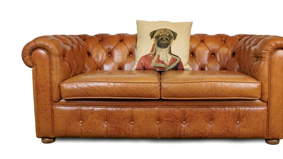 I EN SOFA FRA T�NSBERG: Sofaen forelsket jeg meg i p� en kaf� i T�nsberg for noen �r siden. Jeg er fortsatt like forelsket i den. Puten er fra Eske. FOTO: Siri M�ller
