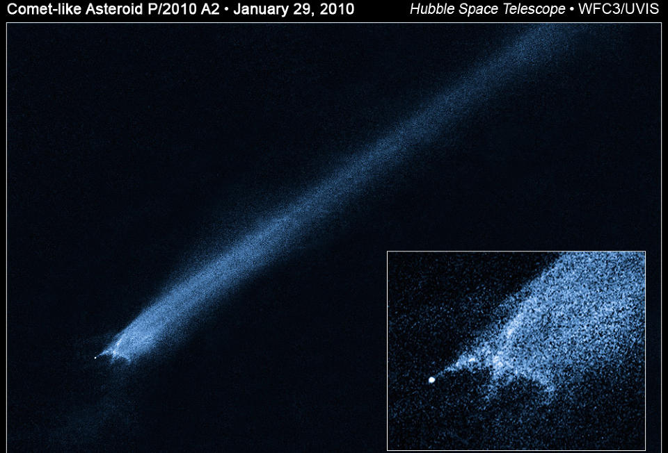 SUPERSMELL: Disse Hubble-bildene viser trolig to asteroider som har kollidert i en hastighet opptil fem kilometer per sekund. Dette er aldri f�r blitt observert. Foto: NASA/ESA/Z. Levay (STScI)