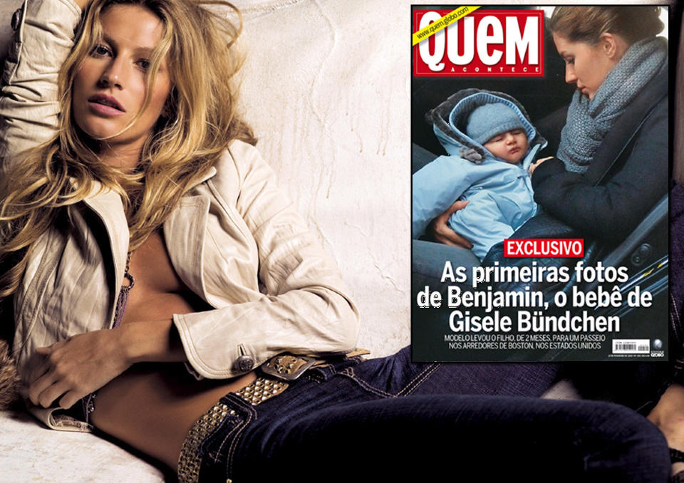 VERDENS RIKESTE SUPERMODELL: Gisele B�nchen er blitt mamma. N� viser hun fram s�nnen sin p� forsida av et brasiliansk magasin. Foto: STELLA PICTURES/ Faksimile Quem
