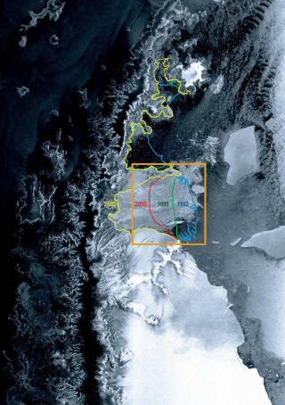 IS: Envisats instrumenter m�ler en rekke milj�messige forhold p� jorda. Dette viser oppbruddet av ishyllen Larsen B i Antarktis. Foto: AP Photo/ESA/SCANPIX