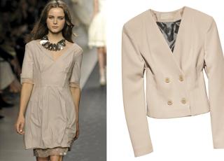 FRA VENSTRE: Catwalken til Sportmax, blazer fra HogM (kr 499), kjole fra Topshop (kr 419). Foto: Stella, produesnten
