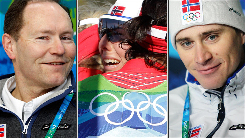 DE ALLER ST�RSTE: Esten O. S�ther har latt seg imponere av Jarle Pedersen (fra venstre), Kristin St�rmer Steira og Ola Vigen Hattestad i OL. Foto: Scanpix