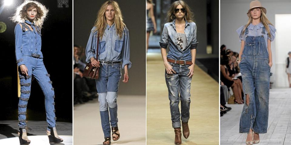 P� CATWALKEN: Denim fra topp til t� gikk igjen hos, fra venstre, House of Holland, Chlo�, DogG og Ralph Lauren. Foto: Scanpix, Stella