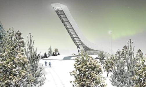 BAK: Her viser arkitektene bakken bak till�pet. Arkitektene er blant annet blitt ber�mmet for lyssettingen av bakken.  Tegning: JDS arkitekter