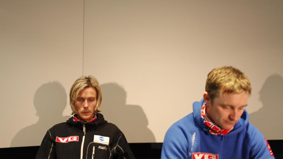 PREGET: Bj�rn Einar Rom�ren (t.v.) utestenges fra landslaget i i to renn etter testhoppingen i Holmenkollen. - Min intensjon var � testhoppe bakken, ikke noe annet, understreket han. 
Foto: Stian Lysberg Solum / SCANPIX