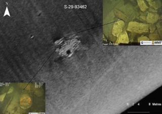 TAR BILDER MED SONAR OG FJERNSTYRT MINIUB�T: Her vises treverk fra middelalderen (til venstre) lastet med kalkstein og t�nner (til h�yre). Foto: MARIN M�TTEKNIK/NORDSTREAM