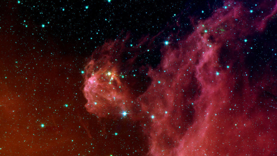 KJEMISK FABRIKK: ESAs rombaserte observatorium Herschel har p�vist fingeravtrykkene til livgivende molekyler i Oriont�ken - 1300 lys�r unna jorda. &mdash; Dette er hva man mener er helt n�dvendige bestanddeler i prosessen fram mot liv som vi kjenner det, sier Terje Wahl ved Norsk Romsenter til Dagbladet. Dette bilder er tatt av NASAs infrar�de Spitzer-teleskop. Foto: NASA
