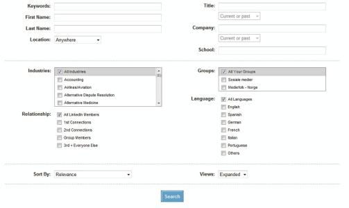 S�K: LinkedIn har en relativt god s�kefunksjon. Bruker du det avanserte s�ket kan du for eksempel finne personer som du har studert sammen med i en bestemt bedrift. HjemmePC