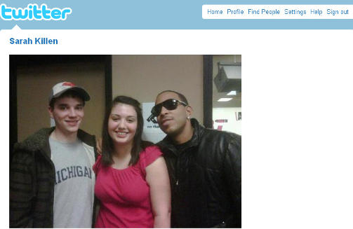 TWITTER FORANDRET SARAHS LIV: Her er Sarah Killen sammen med forloveden John D. Slowik Jr. og den verdenskjente rapperen Ludacris. Faksimile: Twitter