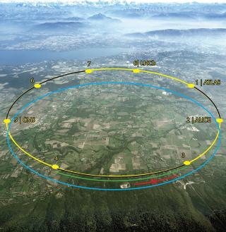 GIGANTISK: Tunnelen hvor kollisjonene finner sted ligger under grensa mellom Sveits og Frankrike er 27 kilometer lang. Bilde/grafikk: CERN