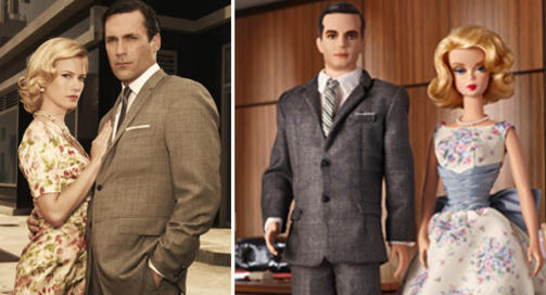 MR. AND MRS. DRAPER: Betty og Don Draper poserer sammen i serien og som dukker. Foto: Scanpix/Mattel