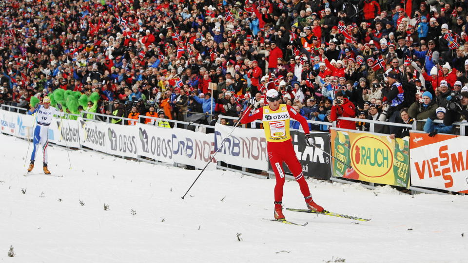 FEMMILSKONGEN: Petter Northug kompletterte seierssamlingen da han fulgte opp VM- og OL-gullet med seier p� femmila i Holmenkollen.Foto: Erlend Aas / Scanpix