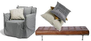 SITTEPLASS: Stolen Ghost fra Verket Interi�r. Pris kr 7750,-. Benken er fra House Doctor. Pris kr 17.700,-. Stor linpute fra Verket Interi�r. Pris kr 698,-. Velurpute fra R.O.O.M. Pris kr 390,-. Pute med tekst fra Verket Interi�r. Pris kr. 498,-. Foto: Frode Larsen og produsentene