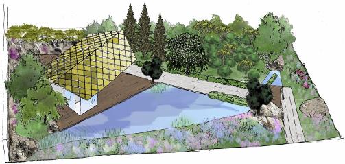 DET NORSKE BIDRAGET: Kebony og natur i Darren Saines design. Tegning: Darren Saines
