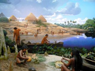 AMERIKANKERE 2000 �R F.KR: I denne kunstneriske fremstillingen fra museet i Florida er det mennene som samler mens kvinnene lager mat. Foto: WIKIMEDIA