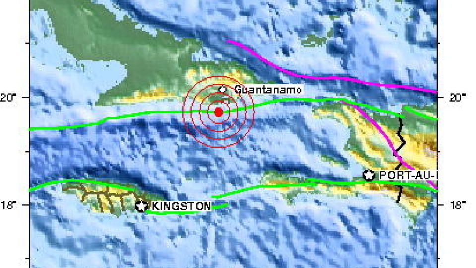 JORDSKJELV VED CUBA: Skjelvet m�lte 5,6 p� skalaen til USAs geologiske unders�kelse og hadde sitt episenter 43 kilometer s�rvest for Guant�namo Bay. Foto: USGS