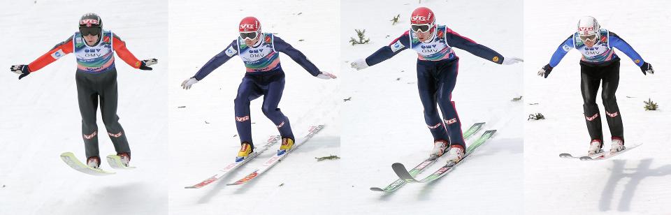 S�LVGUTTENE: De fire norske gutta fotografert under treningshoppene foran dagens lagkonkurranse i under skiflygings-VM i Planica. Fra venstre: Anders Jacobsen, Anders Bardal, Johan Remen Evensen og Bj�rn Einar Rom�ren. Foto: Barbara Gindl,   EPA/Scanpix