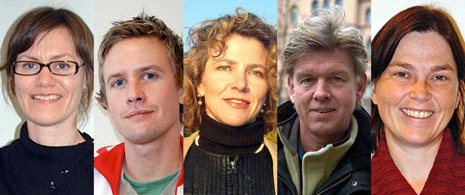 FEM KJ�NNSFORSKERE: Tone Brekke (ytterst til h�yre) skriver her om sin forskning p� Mary Wollstonecraft. Cecilie Thun (f.v.) Stian Over�, Jorunn �kland og �ystein Gullv�g Holter skriver ogs� om sine bidrag til kj�nnsforskningen i Dagbladet i dag.