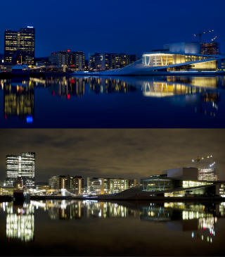 HALVGJORT AV OPERAEN: Operaen i Oslo ble m�rklagt under Earth Hour kl. 20.30 l�rdag kveld. Men lysene var bare slukket i 30 minutter grunnet en forestilling. Earth Hour er en global kampanje for � skape bevissthet om de menneskeskapte klimaendringene, der deltakerne slukker lyset i �n time mellom klokken 20.30 og 21.30 lokal tid. �rets kampanje st�ttes offisielt av flere enn 4.000 byer i 125 land verden over.