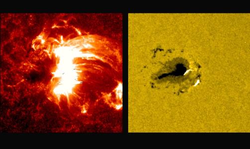 MAGNETISKE STR�LER: Eller flares som det kalles p� fagspr�ket. Dette bildet fra 2000 viser h�y magnetisk aktivitet i solas omr�de AR 9236, noe som bidro til en serie sterke flares. Energi tilsvarende flere milliarder megatonn TNT frigj�res i l�pet av sekunder. Foto: 
EPA PHOTO NASA/TRACE/NASA