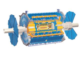 ATLASDETEKTOREN: Grafikk av detektoren som partiklene skal kollidere inni. Foto: CERN