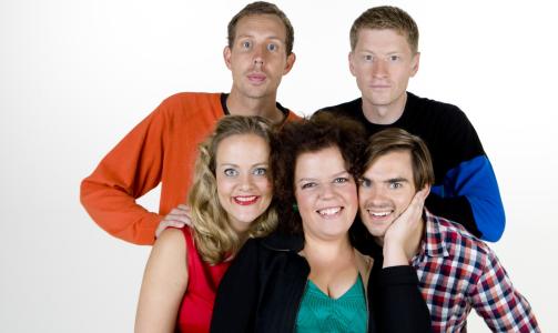 TORSDAGSGJENGEN: Henriette Steenstrup, Else K�ss Furuseth, Morten Ramm, Henrik Thodesen og Odd Magnus Williamson er den faste gjengen i TV 2s humorprogram. Foto: TV 2