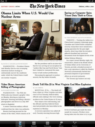 NEW YORK TIMES: En av flere aviser meg egen iPad-app og h�p om brukerbetaling.