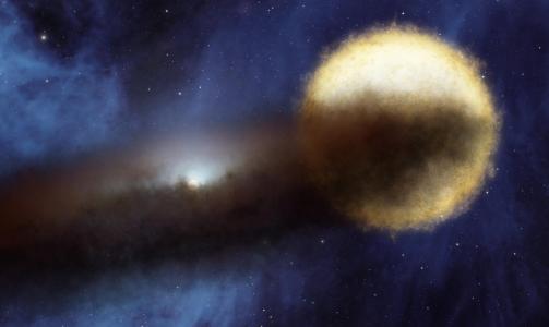 FORM�RKER: Slik kan Epsilon Aurigae og den mystiske, st�vomsluttede nabostjernen se ut. ILLUSTRASJON: AFP/NASA/SCANPIX
