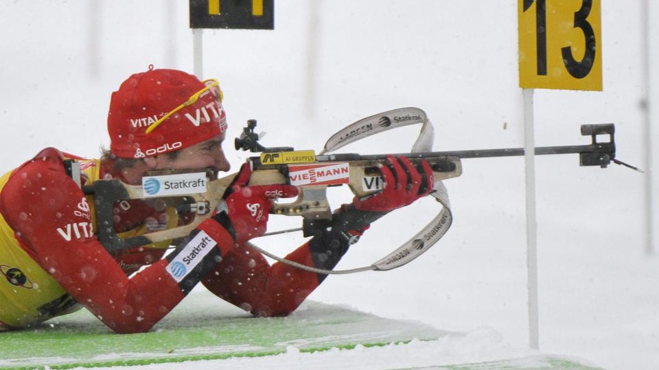 NORGESMESTER: Emil Helge Svendsen bommet �n gang, men det holdt til gull. Her fra et sprintrenn i Hochfilzen.Foto: EPA/ROBERT PARIGGER
