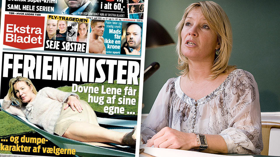 DOVNE LENE: Danmarks utenriksminister har m�tte t�le hard motb�r for at hun valgte Sydenferie framfor toppm�te med Hillary Clinton. Faksimile: Ekstra Bladet/Scanpix