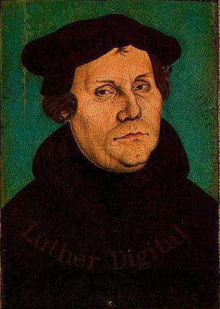 MARTIN LUTHER (1483&mdash;1546) var tysk reformator og
teolog. Han ga st�tet til reformasjonen da han 31. oktober 1517 utsendte
sine diskusjonsteser mot sider ved avlatspraksisen. Han ble i
1521 ble lyst fredl�s, og regnes som grunnlegger av den evangelisklutherske
kirke &mdash; som mot hans vilje b�rer hans navn.