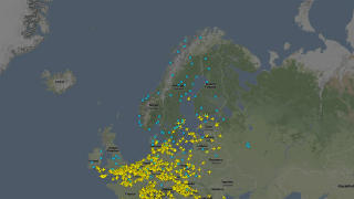 TOMT: Luftrommet over Skandinavia og England er stengt. Grafikk: Flightradar24.com