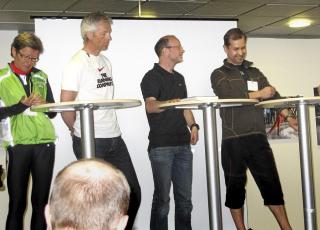 HOLMGANG: Samlet til debatt om l�pesko. F.v. Ingrid Kristiansen, H�vard Nordg�rd, Tor Fauske, Henri Henell, Ronny Ingebrigtsen og Kjetil Rolness. Foto: Anders Rasch