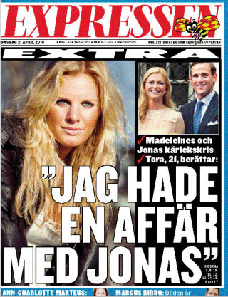 BR�K: Norske Tora Uppstr�m Berg (21) sto fram og fortalte om sin natt med Jonas Bergstr�m. Da startet br�ket for alvor. Faksimile: Expressen