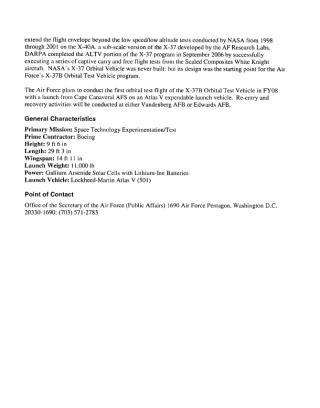Se det offisielle faktaskrivet til romflyet som pdf her. Faksimile: U.S. Air Force