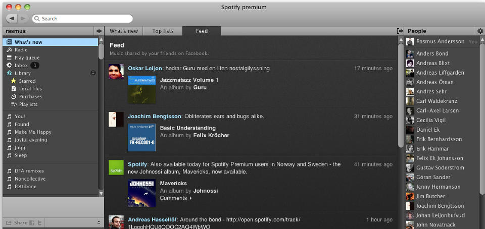 FACEBOOK-INTEGRASJON: Nye Spotify lar deg importere dine Facebook-venner til kolonnen til h�yre.