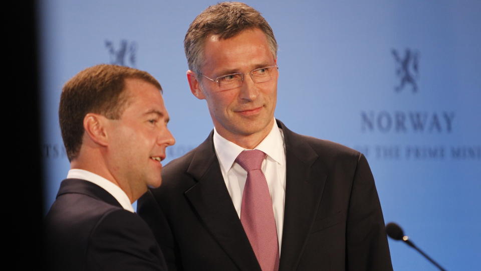 ENIGE: Russlands president Dmitrij Medvedvev p� pressekonferansen etter de politiske samtalene med  og statsminister Jens Stoltenberg tirsdag.
Foto: Jon Terje Hellgren Hansen