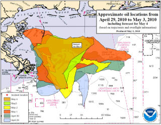 OLJESPREDNINGSPROGNOSENE fram til 3. mai. Grafikk: NOAA
