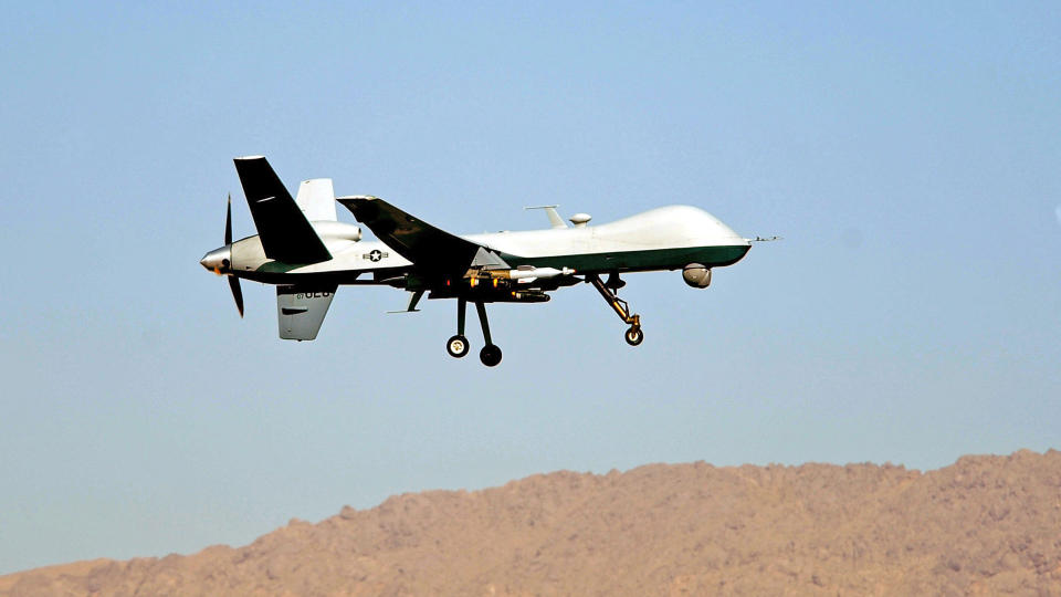 P� VINGENE: Ubemannede luftfart�y (UAV) kommer i mange former. Dette er en av de store og mer velkjente, en MQ-9 Reaper fra det amerikanske luftforsvaret. Foto: AFP PHOTO/USAF/Staff Sgt. James L. Harper Jr./SCANPIX