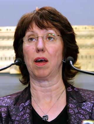 PROTESTERER: EUs ansvarlige for utenrikspolitikk, Catherine Ashton. Foto: NABIL MOUNZER/EPA