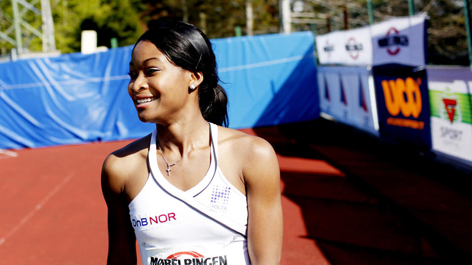 FLOR�  20100529. Ezinne Okparaebo etter 100m kvinner under friidrettsfestivalen i Flor� l�rdag ettermiddag.
Foto: Stian Lysberg Solum / SCANPIX