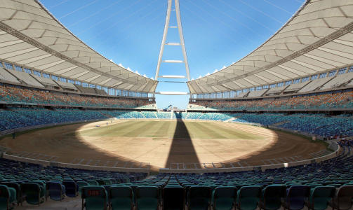MOSES MABHIDA STADIUM: 70 000 mennesker f�r plass p� arenaen i Durban. Her spilles en av semifinalene. Foto: AFP/RAJESH JANTILAL