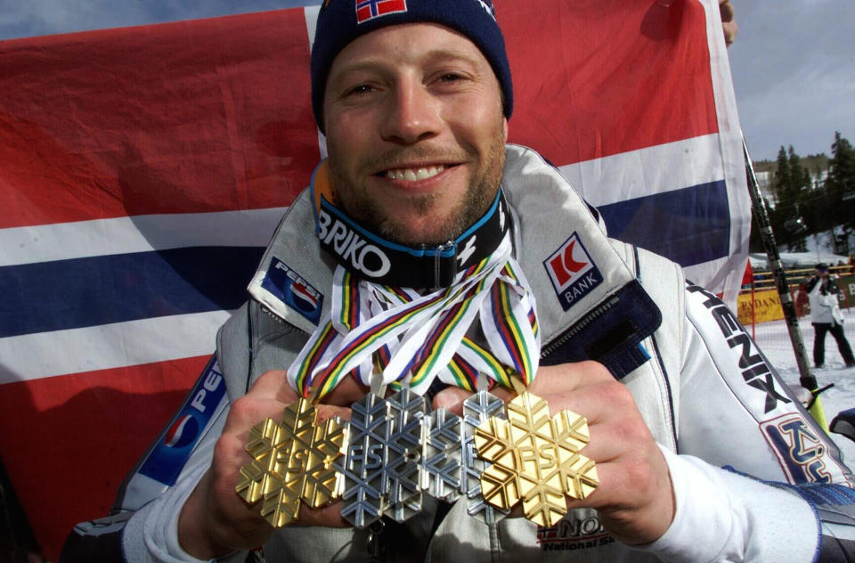 VM-KONGE: Lasse Kjus sanket med seg fem medaljer under VM i Vail og Beaver Creek i 1999. Om fem �r f�r nye nordmenn muligheten til � fors�ke � kopiere �Kjuser'n� n�r VM g�r samme sted.Foto: Tor Richardsen, SCANPIX