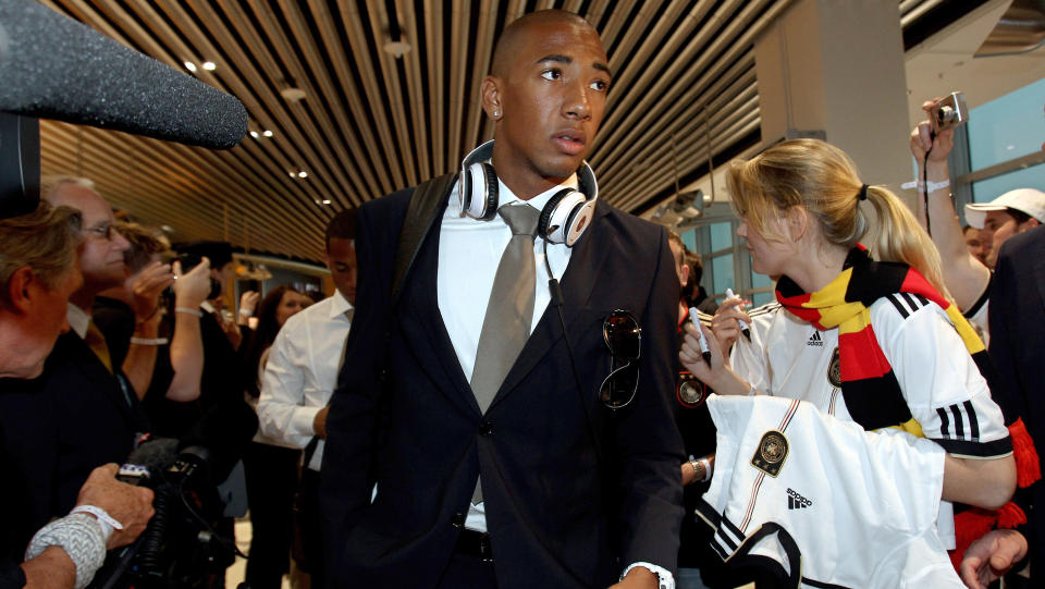 ISFRONT: Jerome Boateng, her p� vei til VM med Tysklands tropp, vil ikke ha mer med broren Kevin-Prince � gj�re. Fotballbr�drene er VM-klare for hver sin nasjon. Foto: Alex Grimm/SCANPIX/Reuters