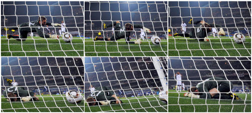 SNUBLET I �PNINGSKAMPEN: Robert Green fomlet utilgivelig da han slapp det l�se skuddet fra Clint Dempsey forbi seg. Foto:  AFP PHOTO / VINCENZO PINTO